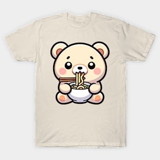 Cute White Bear Eating Ramen Kawaii T-Shirt